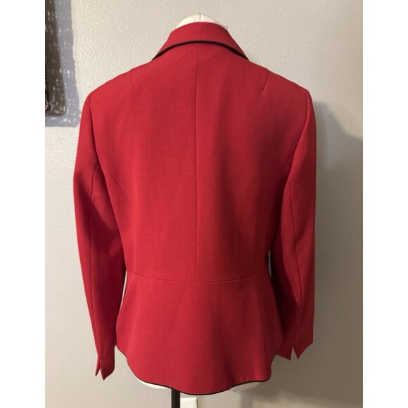 Kasper Suit Jacket Blazer 14 Red Black Trim Classic 3 Button Stretch - Picture 3 of 12